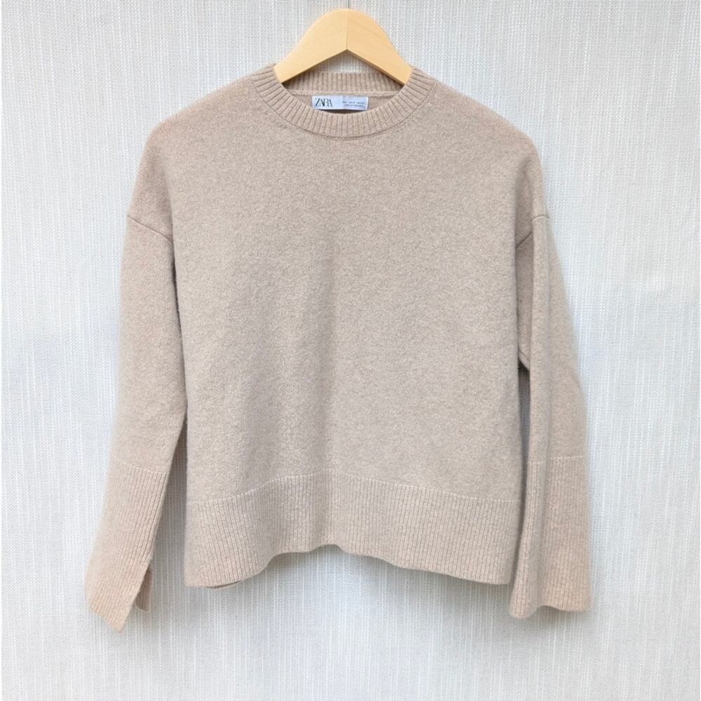 Zara Beige Cashmere/Wool Crewneck Long Sleeve Sweater, size S